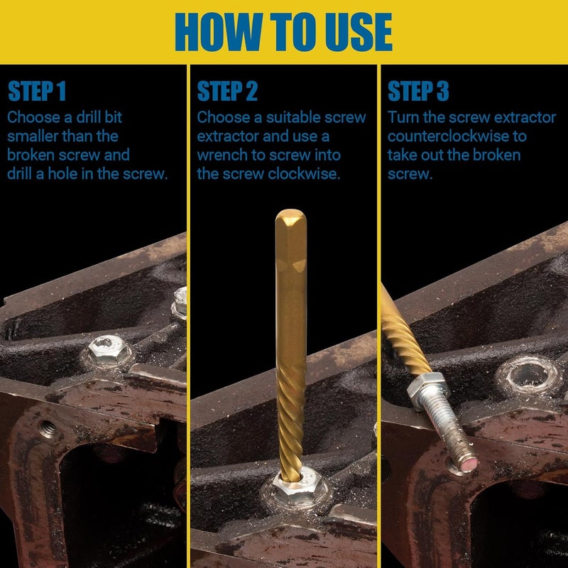 Cleverool Store 7-Piece Damaged Screw Extractor Set, Easy Out Bolt Extractor with Quick Change Adapter for Easily Remove Broken Bolts, Stripped Screws, Studs - Image 4